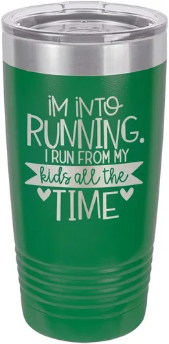 Vista 20 de Taza con texto en inglés "I RUN FROM MY KIDS 20oz Drink Tumbler with Straw », grabada con láser, taza de viaje con divertidas citas de Yeti Rambler