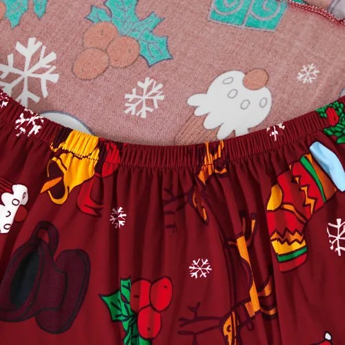 Vista 7 de Anibedding - Funda estampada de Navidad roja para sofá de 2 cojines, funda elástica con renos y copos de nieve para sofá, funda de sofá lavable a