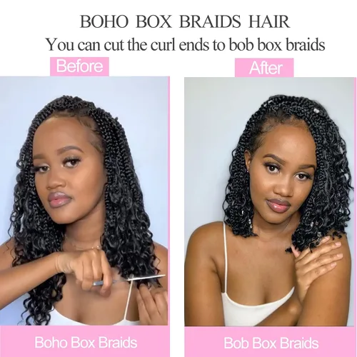 Vista 5 de Unionbeauty - 8 paquetes de trenzas bohemias de diosa en caja, de ganchillo de pelo para mujer negra, 8 pulgadas de trenzas de caja bob bohemias