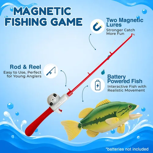 Vista 7 de Small World Toys Juego de pesca para niños, juguete magnético de pesca de bajo para niños a partir de 3 años, incluye caña de pescar para niños