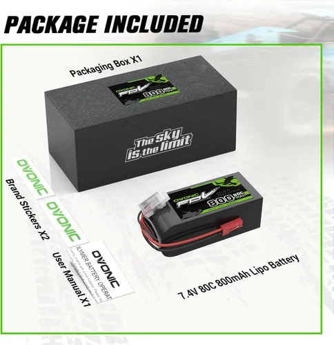 Vista 6 de OVONIC Batería Lipo de 7.4V 80C 800mAh 2S con enchufe JST [1 paquete que incluye 2 baterías]