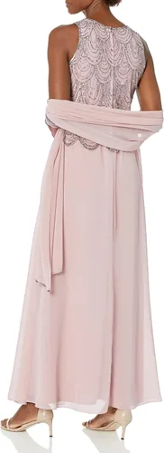 Vista 2 de J Kara Vestido largo sin mangas con cuentas y bufanda para mujer, talla grande