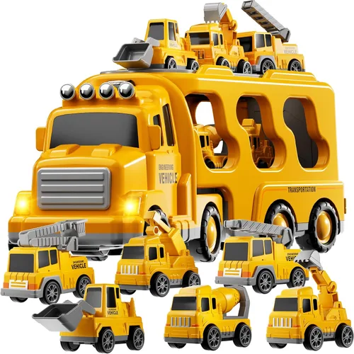 Vista 11 de Juego de Juguetes de Ambulancia para Niños Pequeños de 1-3 y 3-5 años, Juego de Camión Transportador con Coches de Juguete, Luz y Sonido, Juguetes