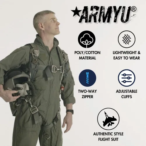 Vista 4 de overol de vuelo de la Fuerza Aérea, uniforme de trabajo estilo ejercito de los Estados Unidos, con broche de Army Universe