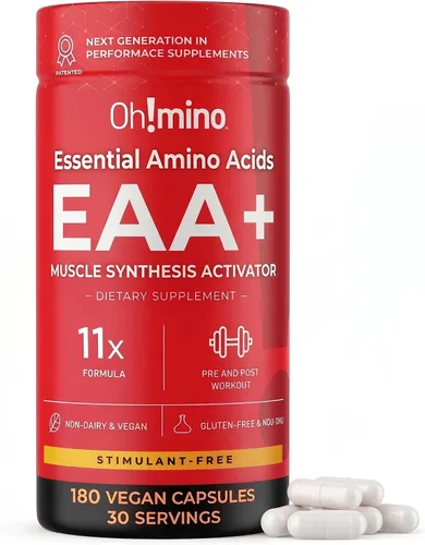 Vista 9 de Ohmino BCAA + Suplemento de aminoácidos EAA, 180 cápsulas veganas