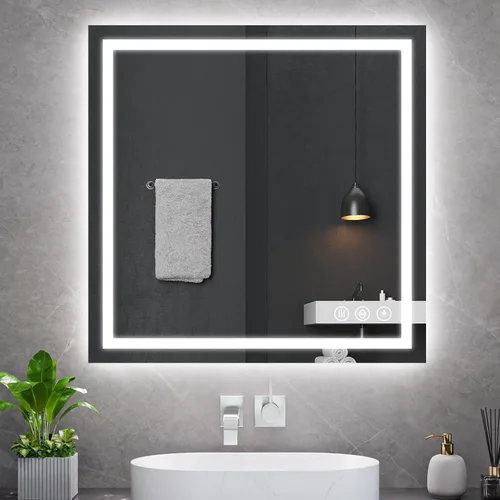 Vista 17 de Koonmi Espejo de baño LED 38x26 con luz, antivaho y 3