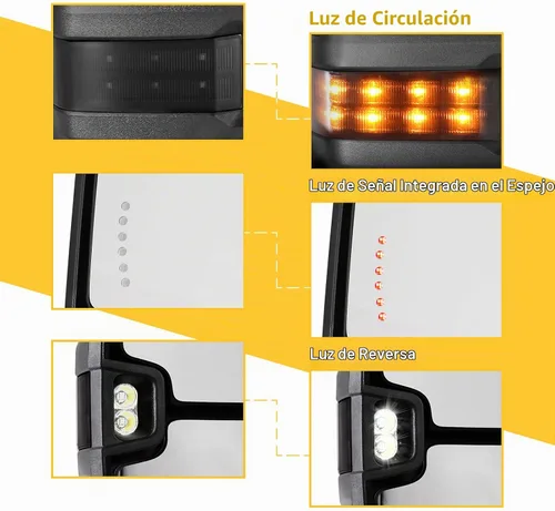 Vista 8 de Espejos de remolque negros para Chevy Silverado GMC Sierra 2014-2018 Turn Signal Backup Lamp Running Light Temp Sensor Heated Power Glass Manual