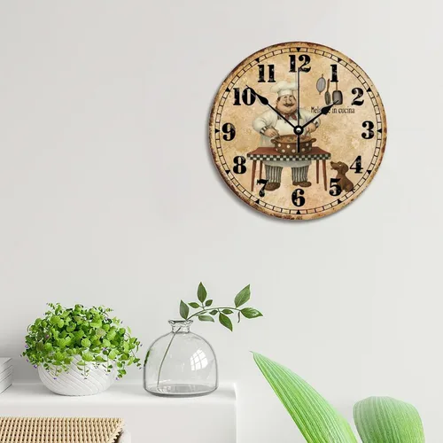 Vista 6 de ArogGeld Chef - Reloj de pared de cocina de madera, 10 silencioso, sin tictac, de cuarzo, funciona con pilas, para sala de estar, dormitorio