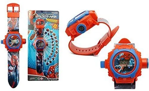 Vista 4 de Pappi Haunt Kids Favorite - Paquete de 2 relojes de pulsera con proyector Spiderman para niños, niños y automóvil, reloj despertador de escritorio