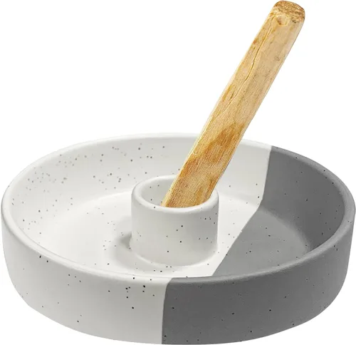 Vista 9 de Gute Soporte de cerámica de Palo Santo, hecho a mano, colector de cenizas moteadas blancas, quemador de incienso para palitos de palo santo, salvia
