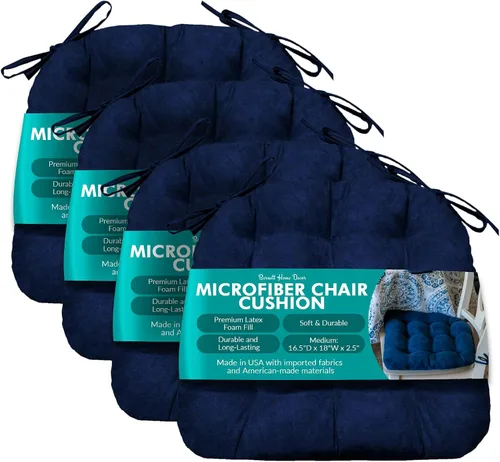 Vista 45 de Barnett Almohadilla para silla de comedor con lazos. Gamuza microfibra, microgamuza, reversible, relleno de espuma de látex, se puede lavar a Negro