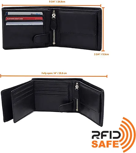 Vista 4 de DiLoro Italia - Cartera de cuero para hombre, tamaño completo, plegable, con cremallera, con protección RFID