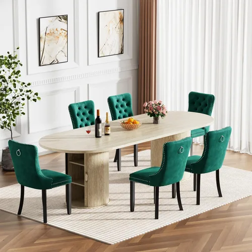 Vista 6 de SSLine Mesa de comedor extensible ovalada para 4 a 10 personas, mesa de cocina expandible de 63 a 94 pulgadas de largo con base de almacenamiento