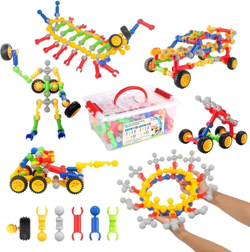 Vista 5 de SHUNLAM Juguetes de construcción para niños, 110 juguetes STEM para niños y niñas, juego entrelazado para mayores de 3 años, kit creativo para niños
