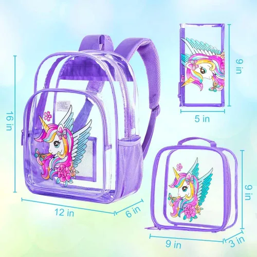 Vista 27 de Mochila transparente, aprobada por el estadio, para niñas y niños, mochila transparente de PVC resistente para mujeres y hombres