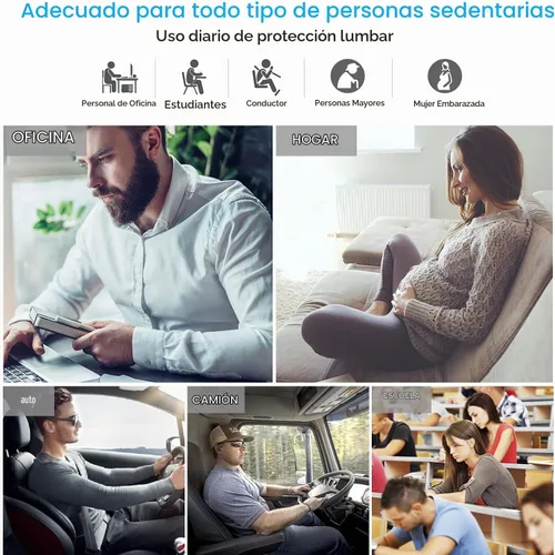 Vista 6 de Almohada de apoyo lumbar, soporte de espalda de espuma viscoelástica para silla de oficina, silla de computadora, asiento de coche, sillón