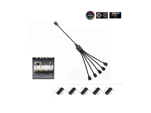 Vista 5 de Cooler Master Cable divisor ARGB de 1 a 5 V / 5 V - Compatible con RGB direccionable de 3 pines - Cable de sincronización LED para soporte