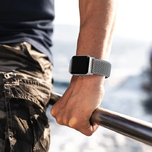 Vista 6 de Bandas elásticas de nailon y correas de silicona de encaje compatibles con Fitbit Versa 3/Versa 4/Sense/Sense 2, correas de repuesto ajustables