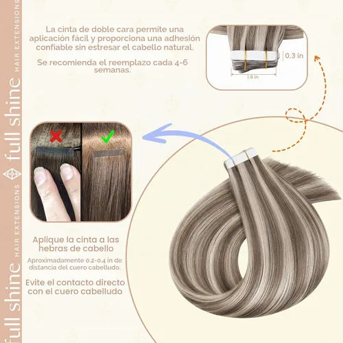 Vista 4 de Full Shine - Extensiones de cabello con cinta adhesiva de 18 pulgadas, extensiones de cabello Remy de 1.76 oz, extensiones de cabello lacio