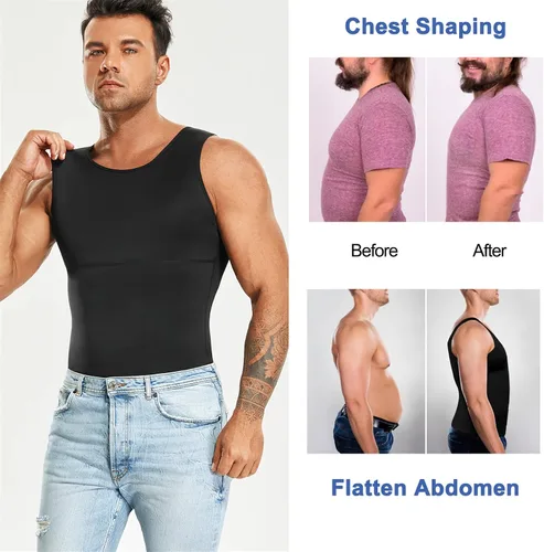 Vista 4 de Camiseta de compresión para hombre adelgaza y moldea el cuerpo - chaleco de entrenamiento camiseta de tirantes para marcar abdominales camisetas