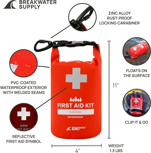 Vista 5 de Breakwater Supply Mochila impermeable Meanhigh Dry Bag de 25L y kit de primeros auxilios de supervivencia impermeable