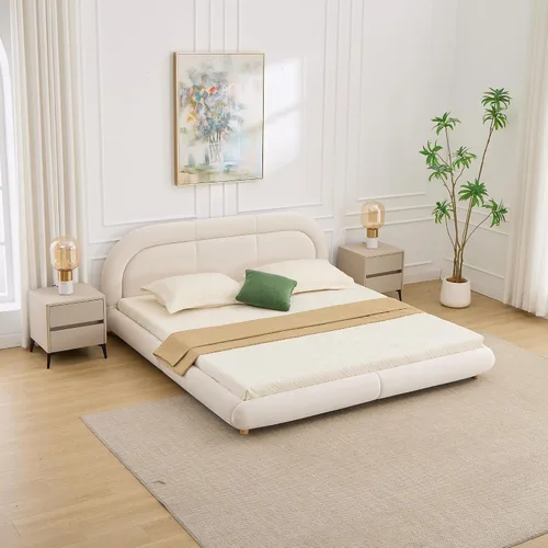 Vista 19 de Cama de Plataforma Tapizada con Forma Curva con Cabecera de Forma Curva, Marco de Cama de Madera Tamaño Full para Dormitorio de Niños y Adultos