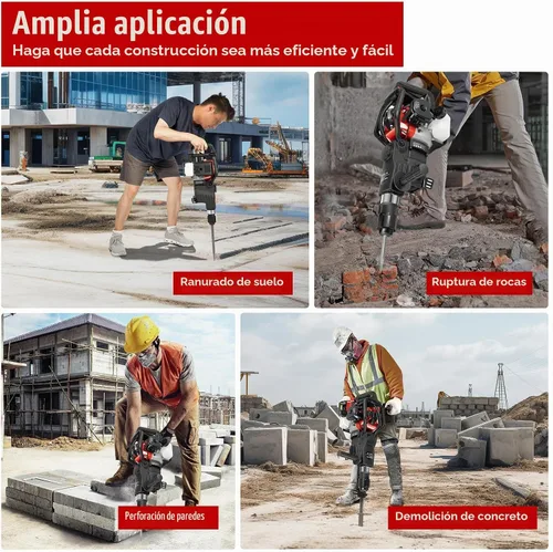 Vista 9 de Martillo de demolición de 32.7 CC, trituradora de hormigón de 2 tiempos, martillo Jack de servicio pesado de 1100 W, 5 piezas de broca de cincel