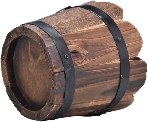Vista 2 de 1 maceta rústica de madera con forma de barril, para patio, jardín, patio trasero, decoración del hogar