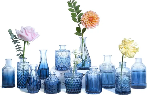 Vista 9 de UPBUD Juego de 5 jarrones de cristal ámbar, pequeños jarrones marrones para flores Mini jarrones a granel para decoraciones de boda, jarrón
