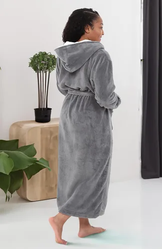 Vista 4 de Alexander Del Rossa - Bata de baño larga de forro polar cálido con capucha, para mujer