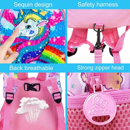 Vista 14 de gxtvo Mochila para niños pequeños, correa de seguridad de 9.5 pulgadas para niños y niñas, unicornio, mariposa, sirena, dinosaurio