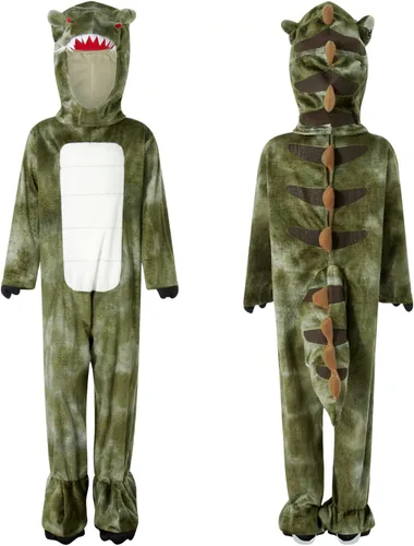 Vista 5 de Disfraz de Halloween para niños y niñas, disfraz de dinosaurio T-Rex con capucha, mameluco, ropa de fiesta