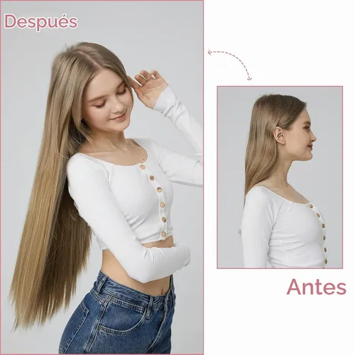 Vista 5 de REECHO Extensiones de cabello con alambre invisible con diadema transparente, tamaño ajustable, clips de seguridad extraíbles en la extensión