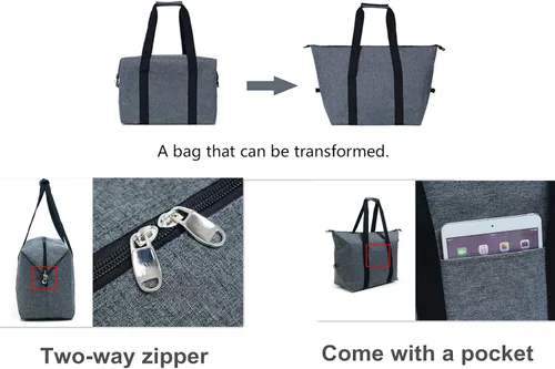 Vista 8 de Bolsas enfriadoras de compras aisladas con cremallera superior para comestibles, bolsa de espuma térmica reutilizable para viajes, picnic
