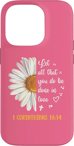 Vista 17 de Linda Daisy 1 Corinthians 16:14 Love Bible Verse for Women Case for iPhone 17