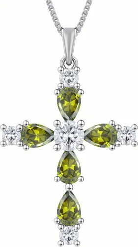 Vista 164 de YL Collar de cruz de plata de ley 925 con colgante de piedra natal religiosa para mujer