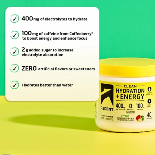 Vista 2 de Ascent Hidratación de Cítricos Plus Energía, 8.17 OZ