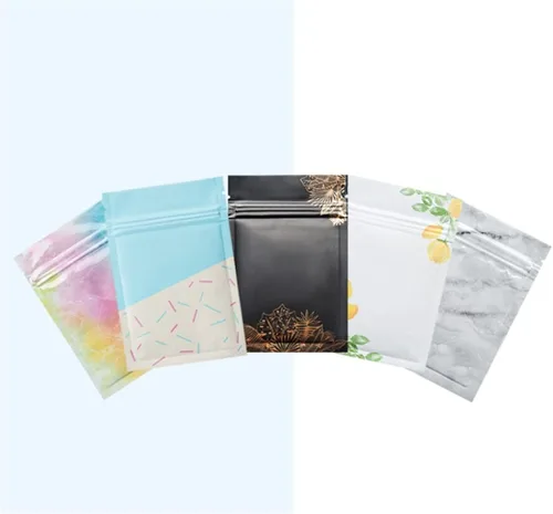 Vista 4 de 100 bolsas de hojas doradas para caramelos, café, Mylar para almacenamiento de alimentos, contenedor desechable para aperitivos, paquete