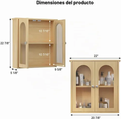Vista 2 de 22x23 botiquín de baño, gabinete de pared de baño con arqueado Madera natural
