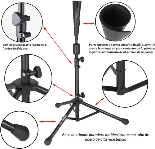 Vista 6 de BaseGoal Batting Tee Baseball Tee,Softball Travel Portable Tee Tripod Stand Rubber Tee for Batting Training Practice with Carrying Bag