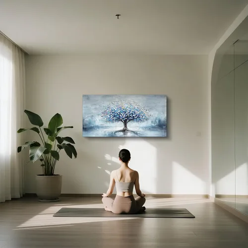 Vista 6 de imjiayu Arte de pared de árbol de la vida, arte de pared grande, decoración de pared azul, impresiones en lienzo de paisaje abstracto, pinturas