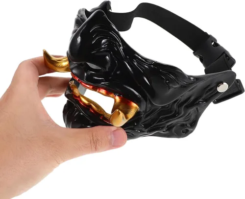 Vista 4 de Máscara de media cara japonesa Hannya Samurai Devil Prajna, accesorio de cosplay para decoración de fiesta de Halloween