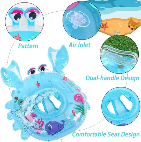 Vista 2 de AIYUENCICI Flotador de natación para bebé, balsa flotante inflable con asa de asiento de seguridad, anillo flotante de cintura para niños, bañera