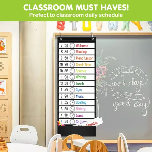 Vista 3 de EAMAY Tabla de bolsillo para horarios diarios, tabla de horarios para profesores con 18 tarjetas personalizadas reutilizables, tabla de bolsillo