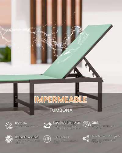 Vista 6 de Tumbona de aluminio para patio al aire libre, verde