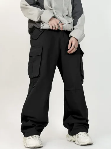 Vista 4 de SHENHE Pantalones cargo sueltos con cordón de cintura elástica para hombre