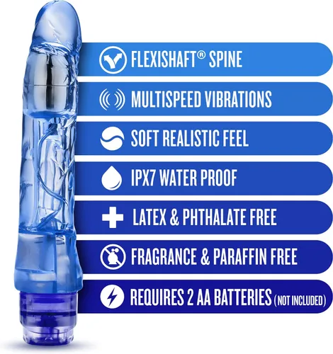Vista 2 de Blush Naturally Yours Mambo Vibe - Consolador vibrador curvo de 9 pulgadas, realista, suave pero firme, juego de punto dulce vaginal, polla Azul