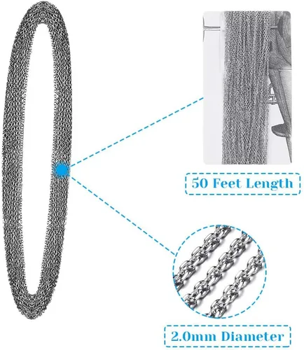Vista 3 de Cadenas de 15 metros de acero inoxidable para hacer joyas, Anezus Cadena de joyería a granel, Cadenas metálicas pequeñas con 100 anillos de salto