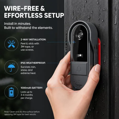 Vista 4 de TKMARS Timbre de puerta inalámbrico con video, con video HD 1080P, audio bidireccional, ángulo de 170°, pantalla de 4.3 pulgadas, IPX65 impermeable