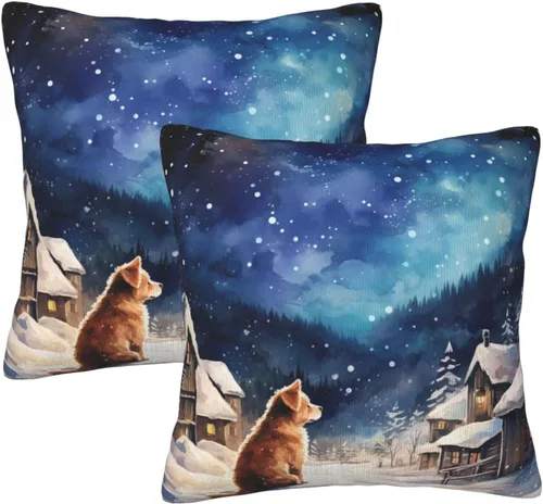 Vista 36 de Fundas de Almohada Flor de Pascua Dorada Copo de Nieve Navidad Xmas Juego de 2 Fundas de Almohadas Cuadradas Funda de Cojín Fundas de Almohadas